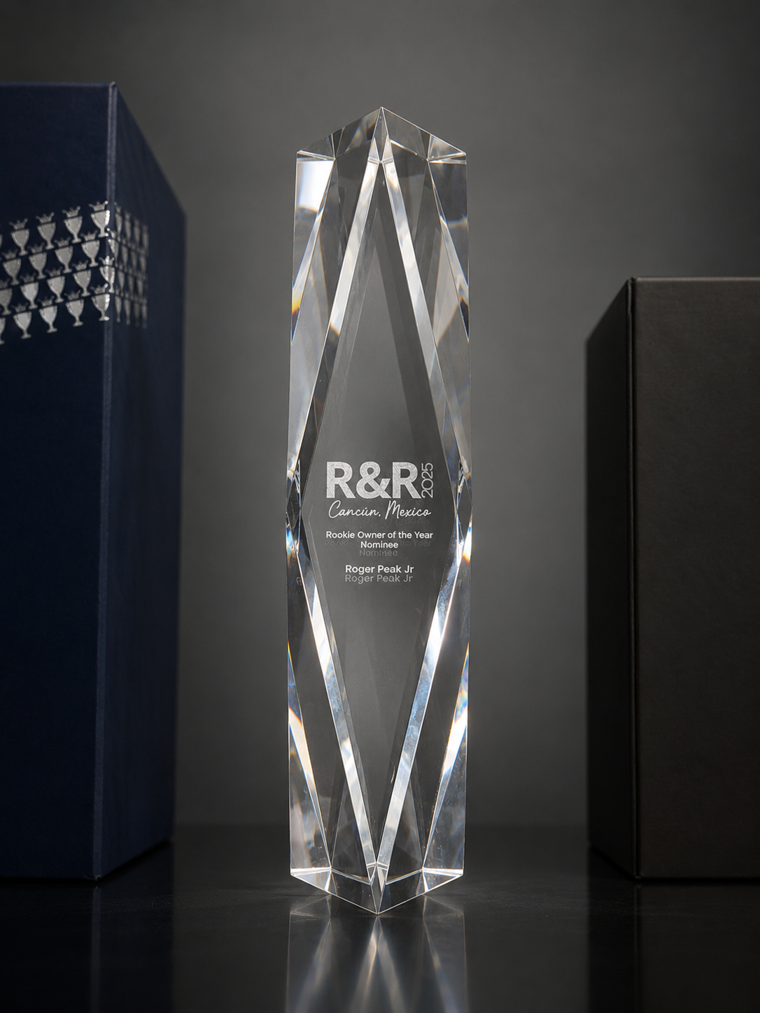 CKE R&R crystal award trophy presented to Roger Peak Jr.
