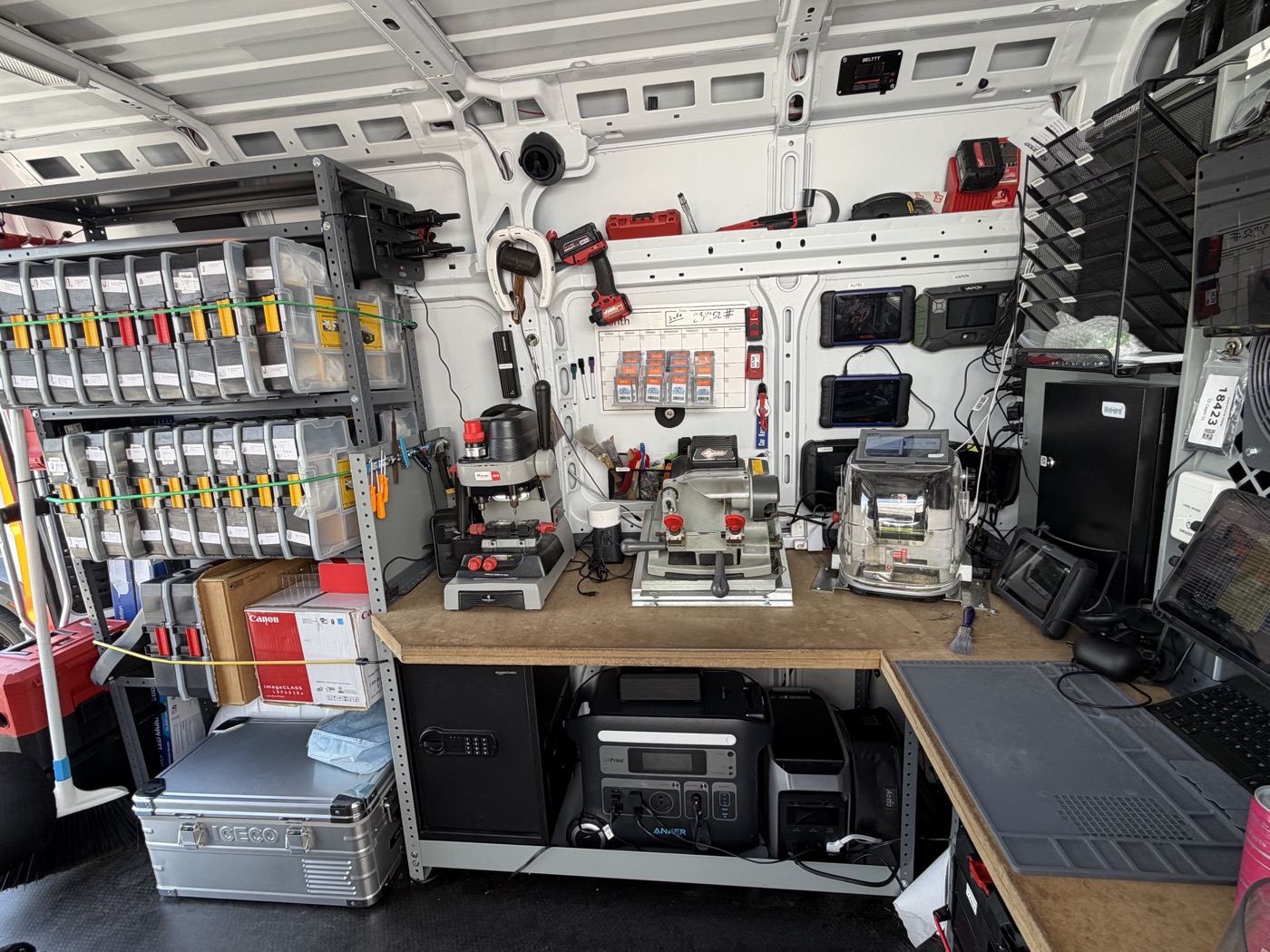 Fully-equipped Peak Provisions mobile van interior with key cutting and programming equipment